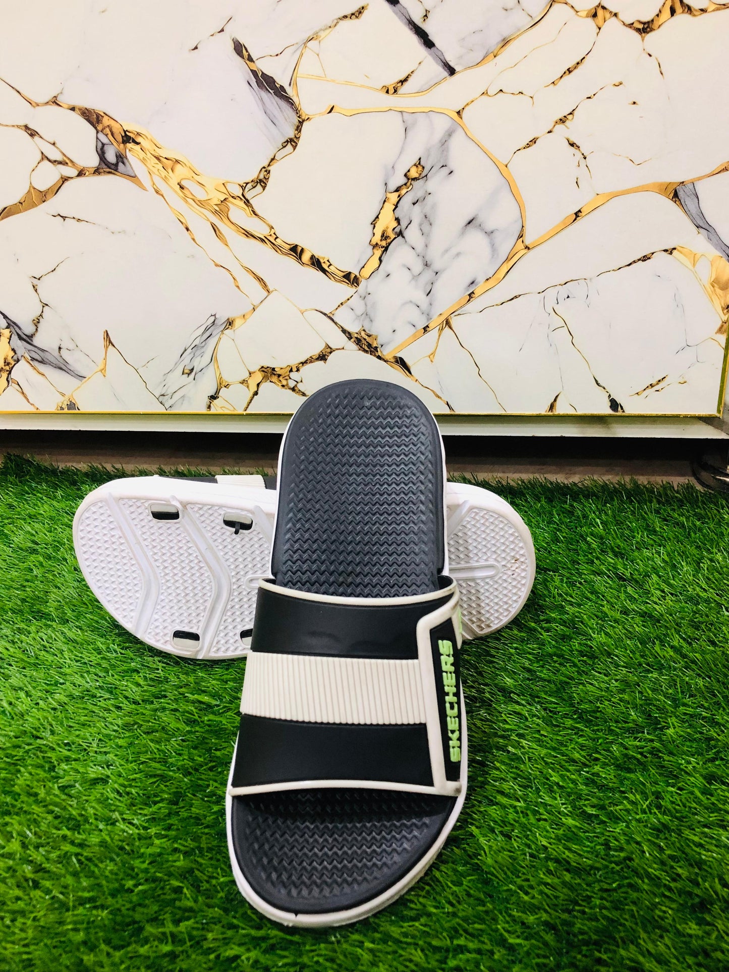 Black & White Skechers Slippers