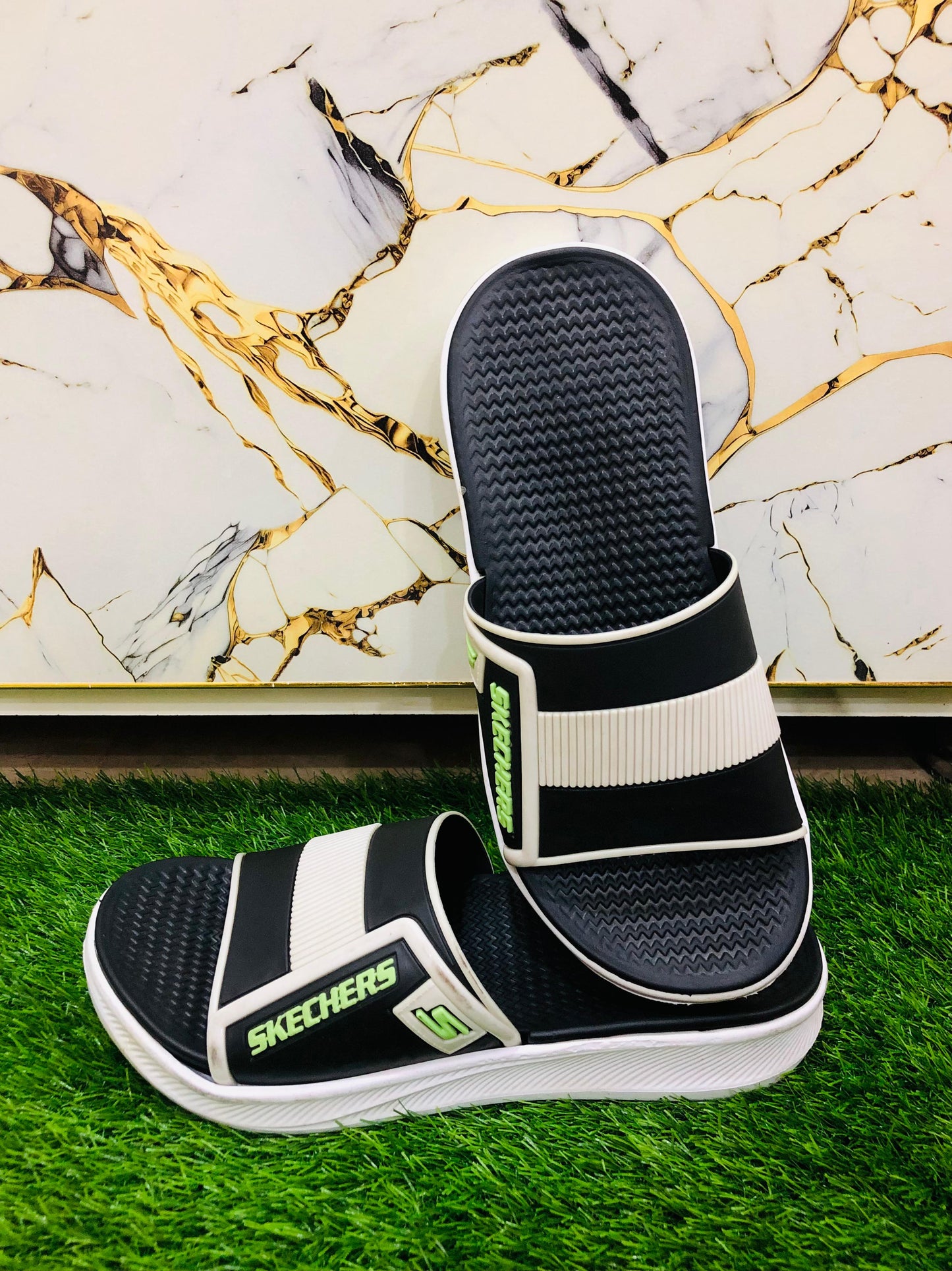 Black & White Skechers Slippers